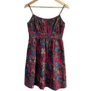 Halogen Silk Blend Babydoll Dress with Pockets in Colorful Abstract Print,‎ Sz 2